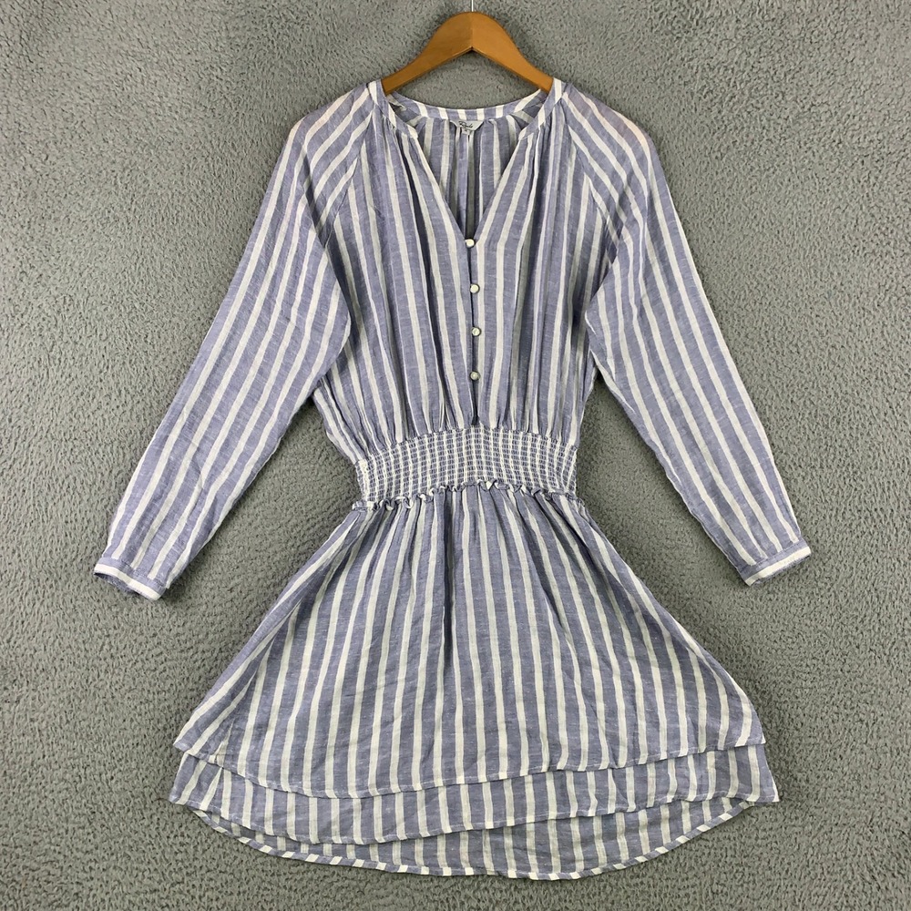 Rails Jasmine Dress Womens XS Blue White Rhone Stripe Smocked Waist Ruffle Mini